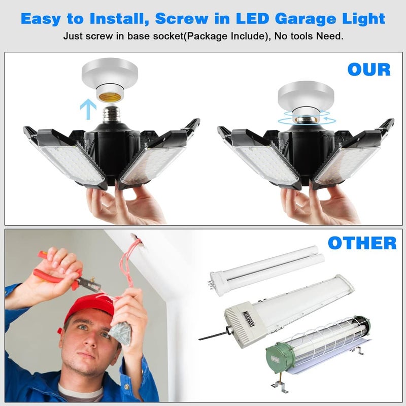 POLARPRA LED Garage Light - 160W LED Garage Ceiling Lights 16000LM Super Bright Garage Lighting with 6 Deformable Panels E26/E27 Screw in Led Shop Lights for Basement Workshop Warehouse Attic - Image 5